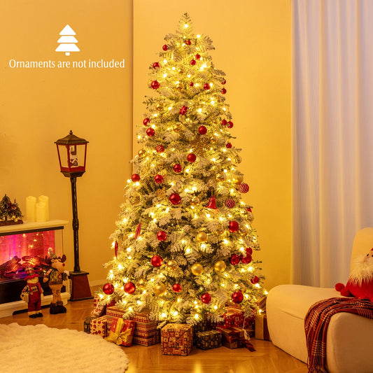 Snow-Flocked Pre-Lit Christmas Tree with Twinkle Lights – 6 or 7 FT