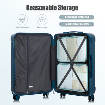 3-Piece ABS Spinner Wheel Luggage Set 20"/24"/28" Dark Blue