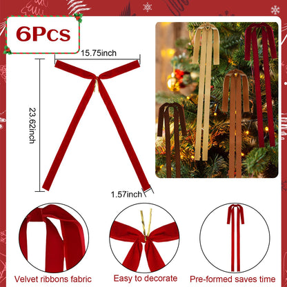 Rokkibom Burgundy Velvet Christmas Bows – Set of 6 – product view 3