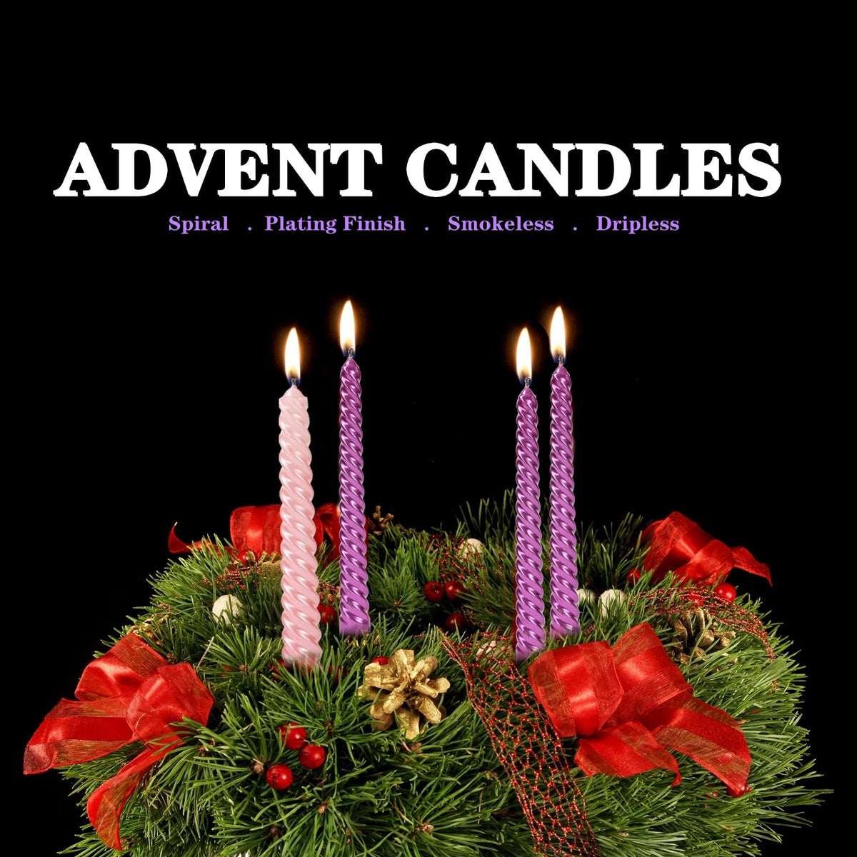 SEVEN LUCKY LIGHT 10in Advent Candles Set of 4 Dripless White Wax