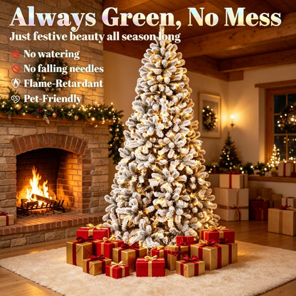 7.5 ft Pre-Lit Flocked Fraser Fir Artificial Christmas Tree with LED Lights - Green/White