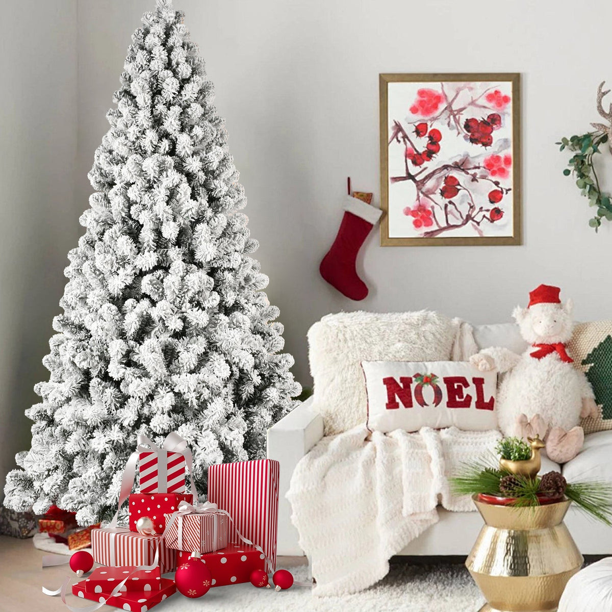 5-Foot Pre-Lit Snow-Flocked Christmas Tree with 650 LED Lights - Green/White