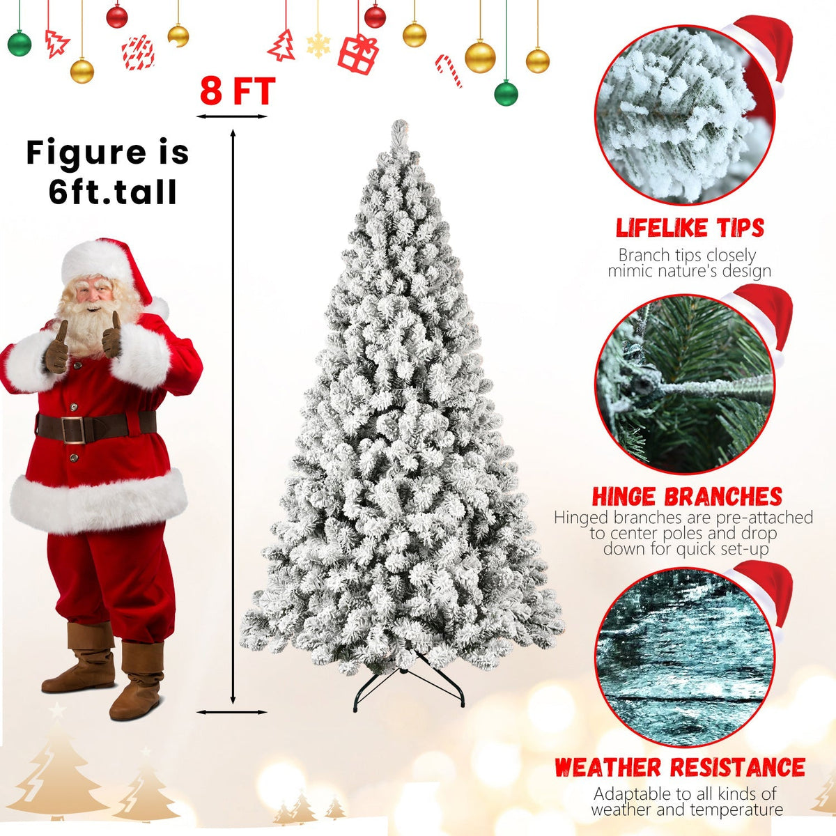 5-Foot Pre-Lit Snow-Flocked Christmas Tree with 650 LED Lights - Green/White