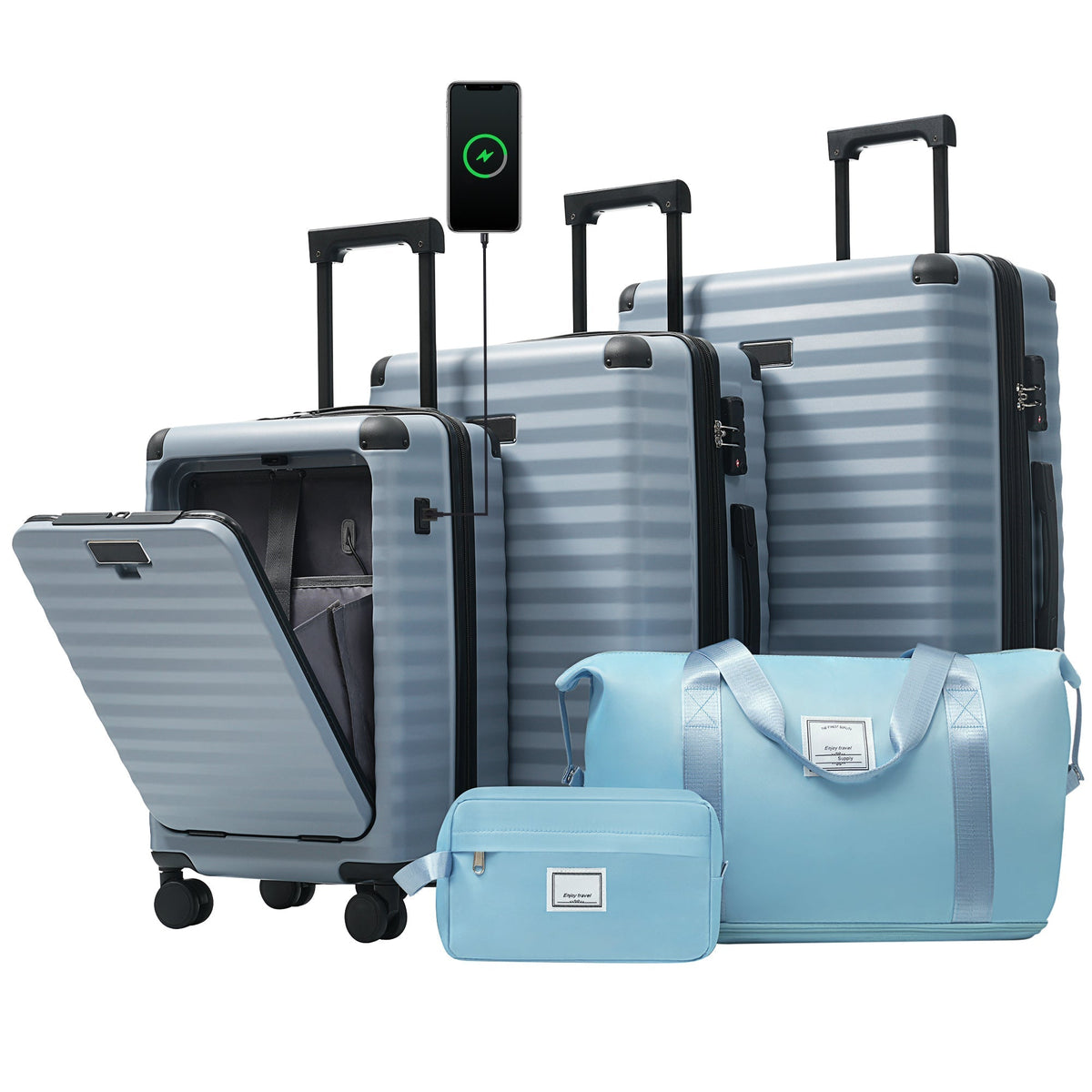 Deluxe 5-Piece Hard-Side Luggage Set with USB and TSA Locks - Multiple Colors