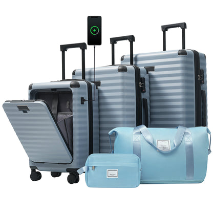 Deluxe 5-Piece Hard-Side Luggage Set with USB and TSA Locks - Multiple Colors