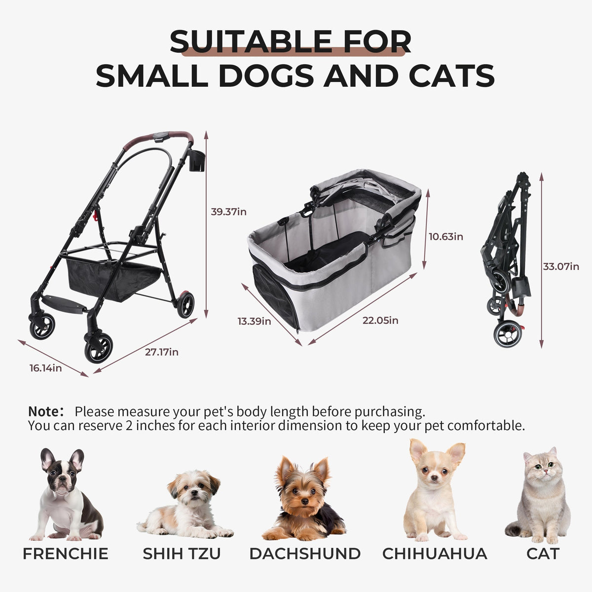 Foldable Pet Stroller for Dogs & Cats