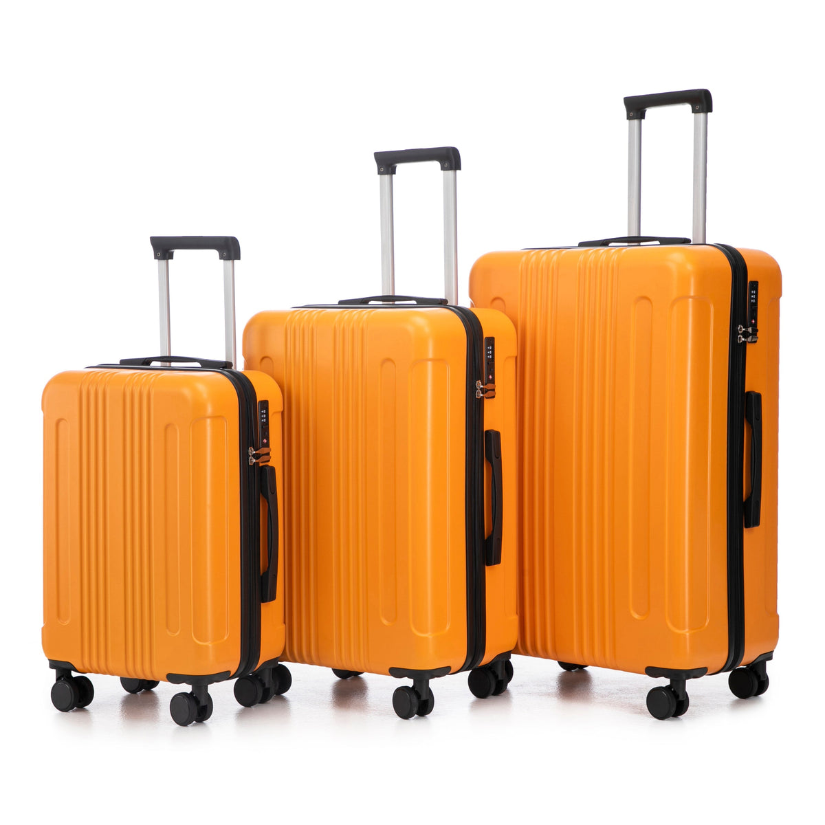 3-Piece ABS Spinner Wheel Luggage Set with TSA Lock - Black and Orange
