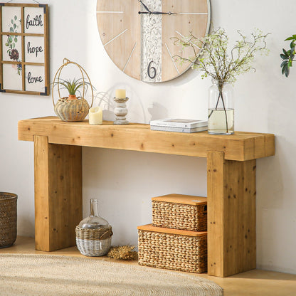 Solid Wood Console Table with Rustic Farmhouse Style – Natural Wood
