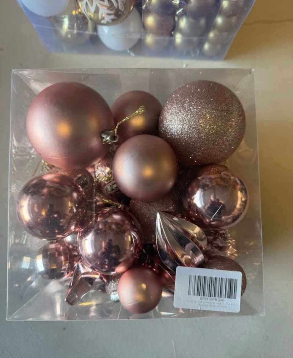 Rose Gold Shatterproof Christmas Ornaments – 43-Piece Set