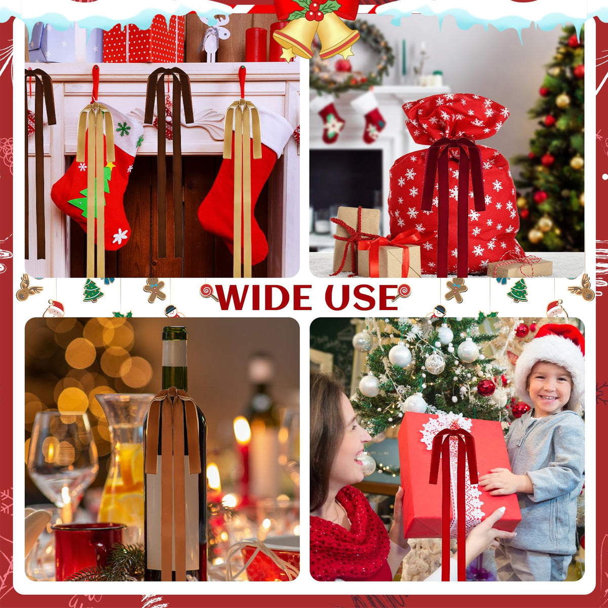 Rokkibom Burgundy Velvet Christmas Bows – Set of 6 – product view 6