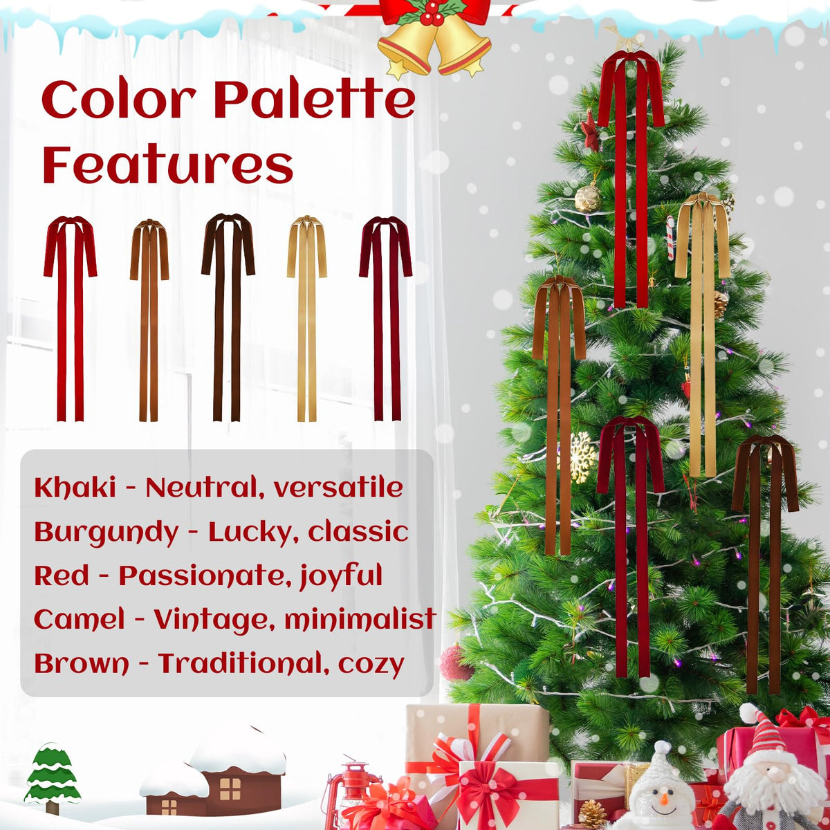 Rokkibom Burgundy Velvet Christmas Bows – Set of 6 – product view 7