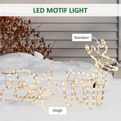 LED Reindeer Sleigh Outdoor Christmas Decoration with 192 Warm LED Lights - Steel