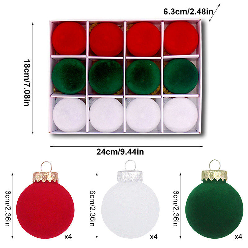 Flocked Christmas Ball Ornaments – 12-Piece Set, 6 cm
