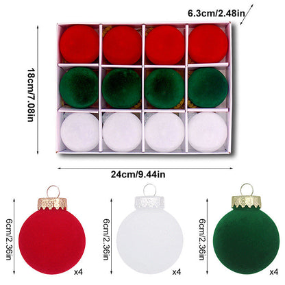 Flocked Christmas Ball Ornaments – 12-Piece Set, 6 cm