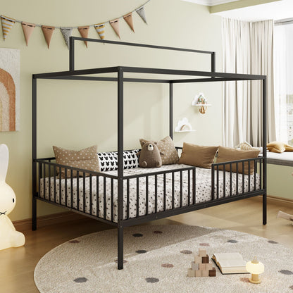 3-in-1 Montessori Floor Bed with Fenced Support