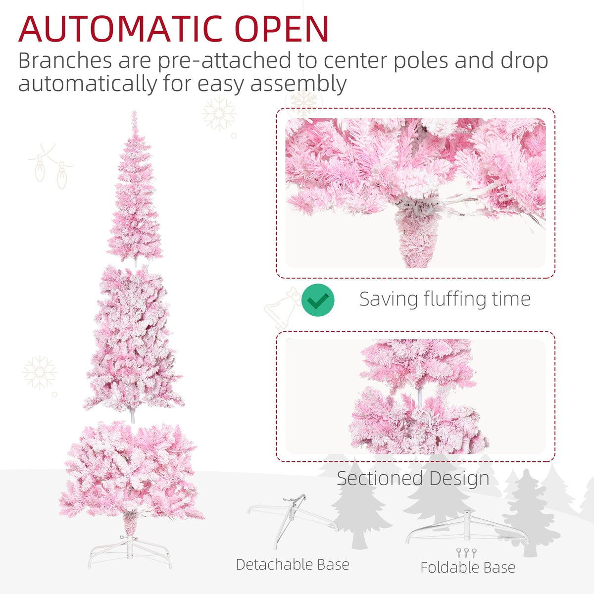 7.5-Foot Pink Prelit Snow-Flocked Pencil Christmas Tree