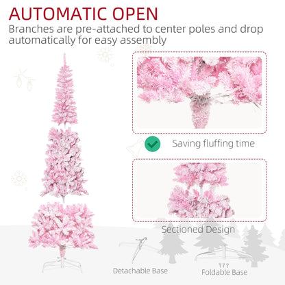 7.5-Foot Pink Prelit Snow-Flocked Pencil Christmas Tree
