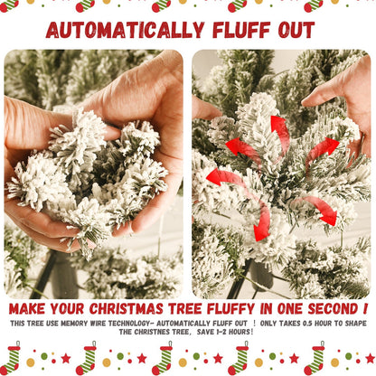 5-Foot Pre-Lit Snow-Flocked Christmas Tree with 650 LED Lights - Green/White