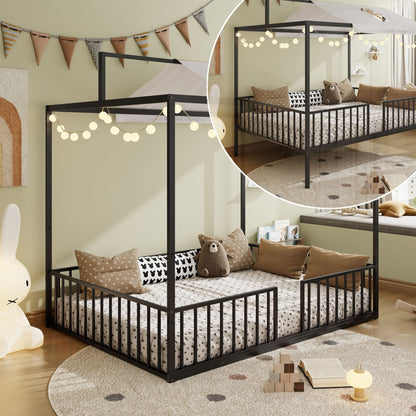3-in-1 Montessori Floor Bed with Fenced Support