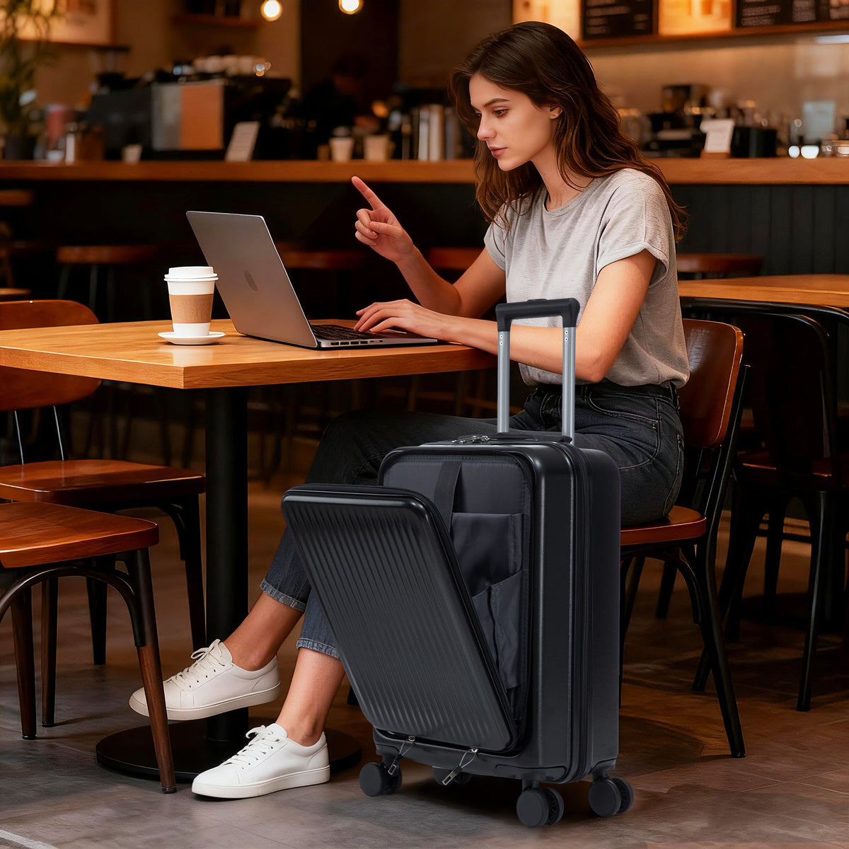 14" & 20" ABS Spinner Luggage Set with Cosmetic Case