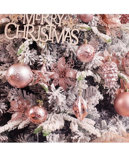 Rose Gold Shatterproof Christmas Ornaments – 43-Piece Set