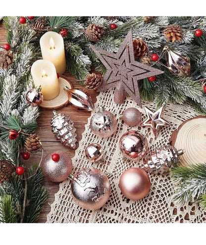 Rose Gold Shatterproof Christmas Ornaments – 43-Piece Set