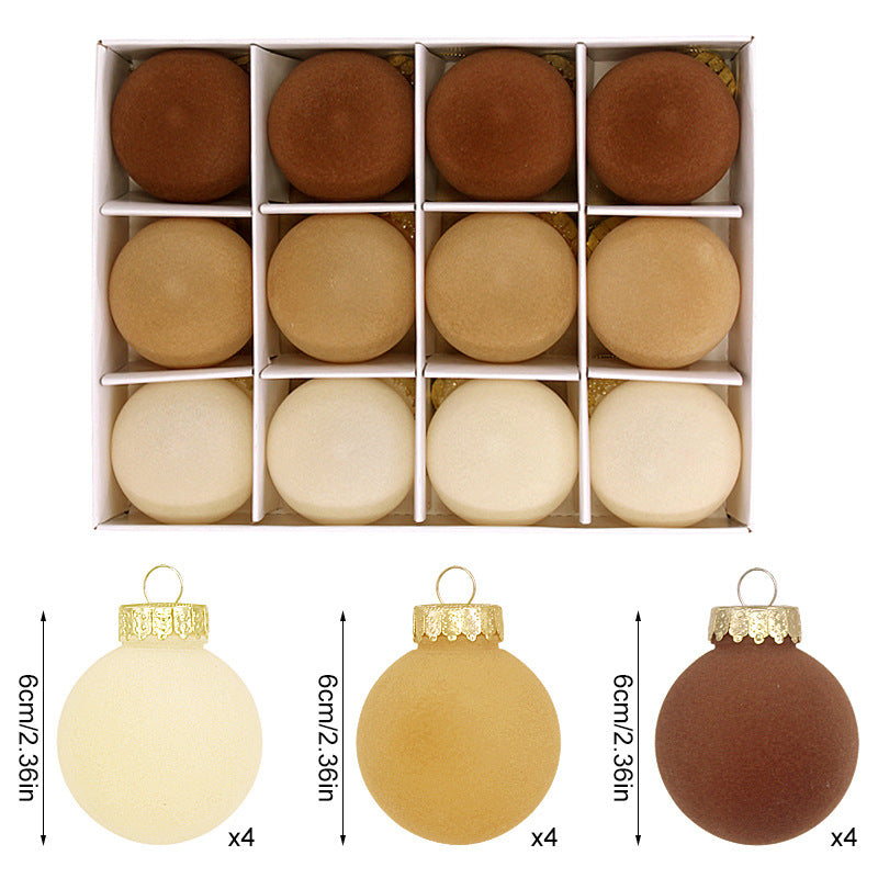 Flocked Christmas Ball Ornaments – 12-Piece Set, 6 cm