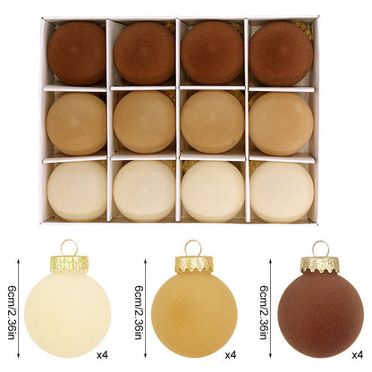 Flocked Christmas Ball Ornaments – 12-Piece Set, 6 cm
