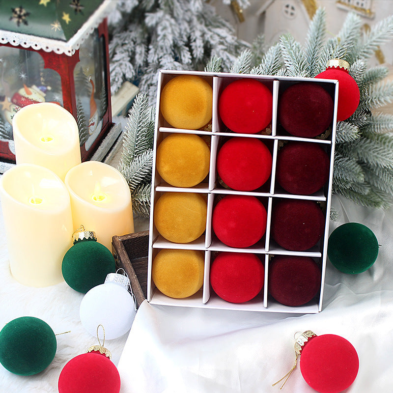 Flocked Christmas Ball Ornaments – 12-Piece Set, 6 cm