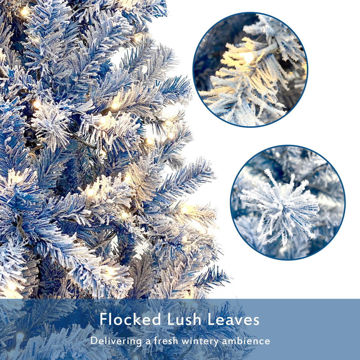 6-Foot Blue Snow-Flocked Pre-Lit Christmas Tree – 750 Tips