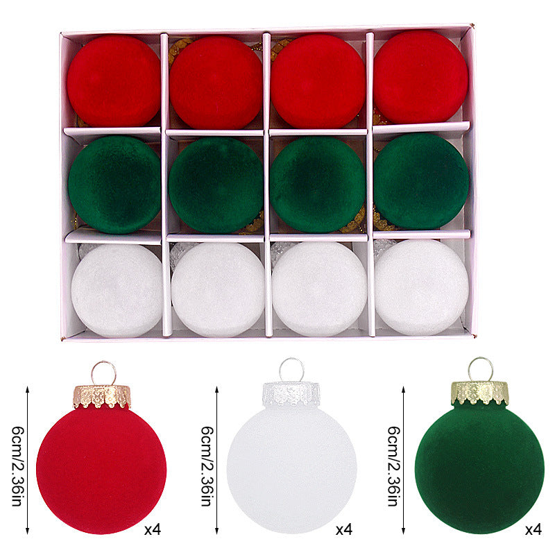 Flocked Christmas Ball Ornaments – 12-Piece Set, 6 cm