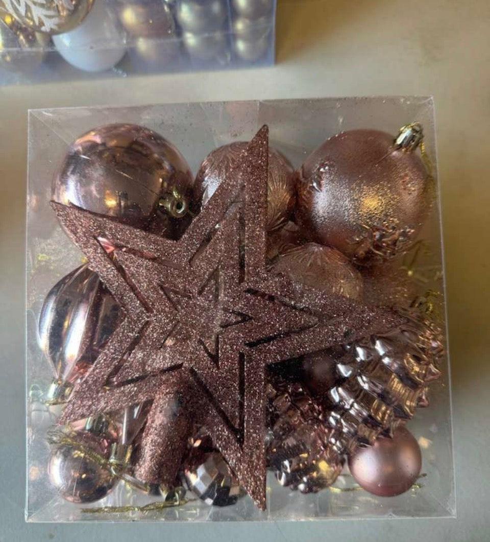 Rose Gold Shatterproof Christmas Ornaments – 43-Piece Set