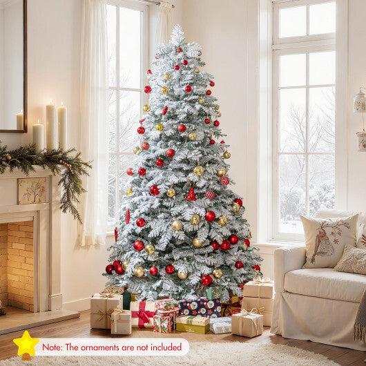 7-Foot Snow-Flocked Pre-Lit Christmas Tree with Twinkle Balls – product view 2