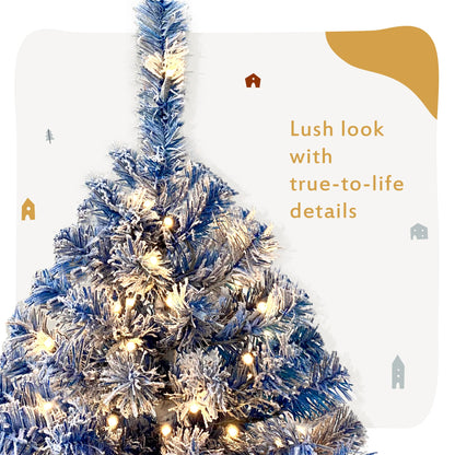 6-Foot Blue Snow-Flocked Pre-Lit Christmas Tree – 750 Tips