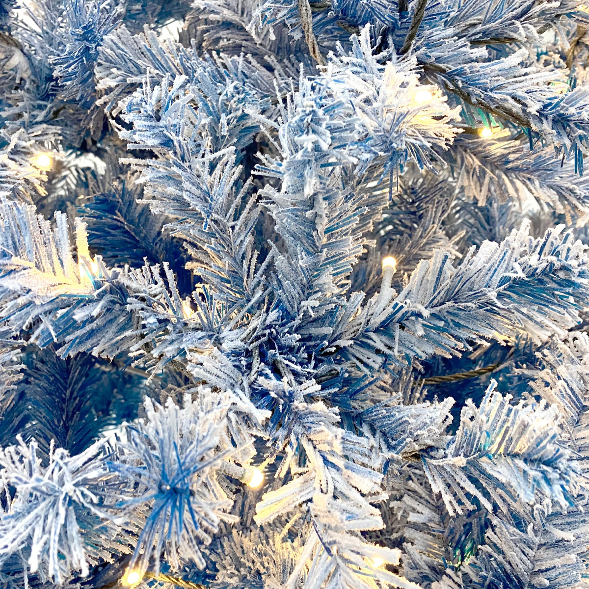6-Foot Blue Snow-Flocked Pre-Lit Christmas Tree – 750 Tips