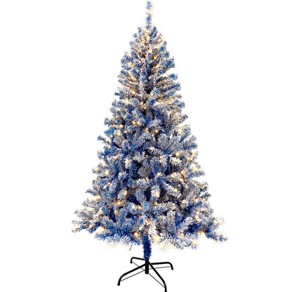 6-Foot Blue Snow-Flocked Pre-Lit Christmas Tree – 750 Tips