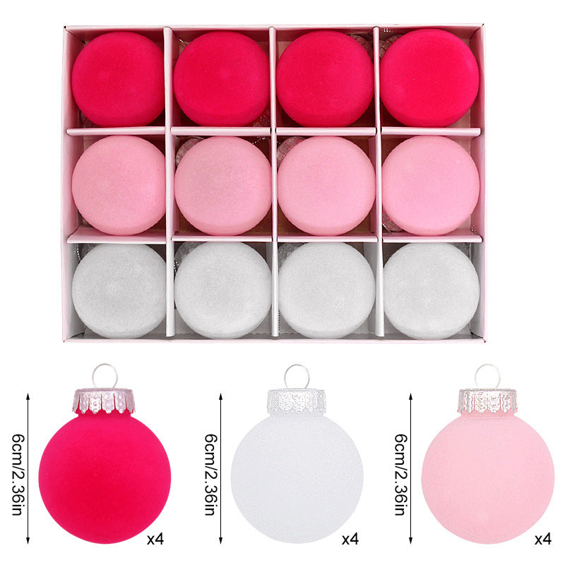 Flocked Christmas Ball Ornaments – 12-Piece Set, 6 cm