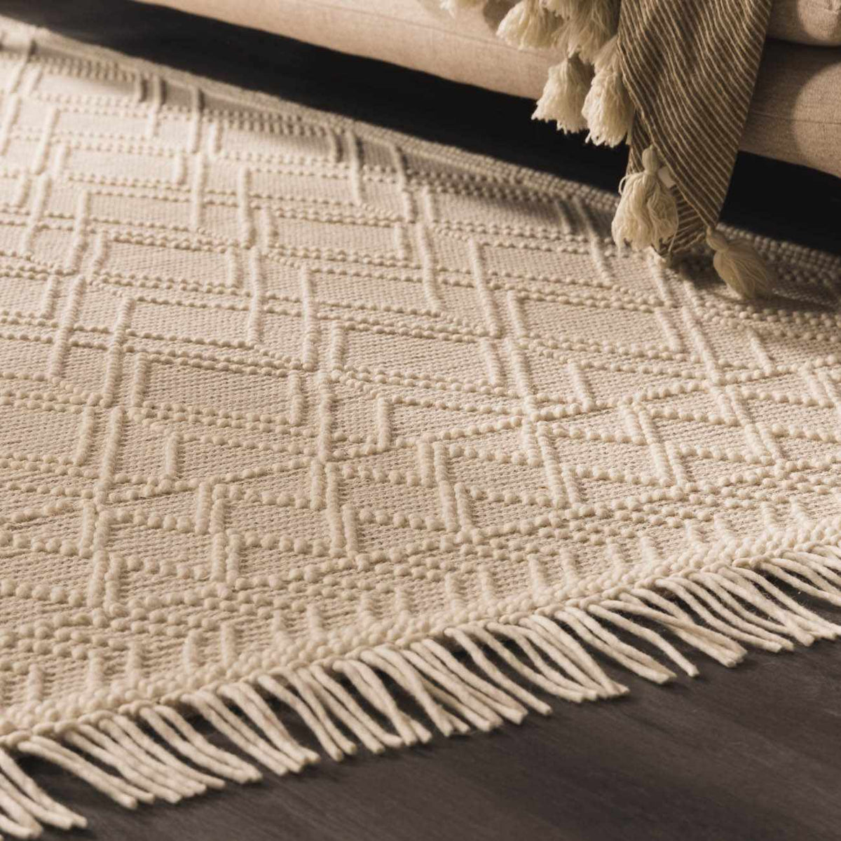 Ramsbury Beige Trellis Wool Rug