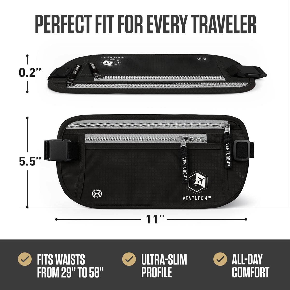 RFID-Safe Travel Money Belt & Hidden Organizer
