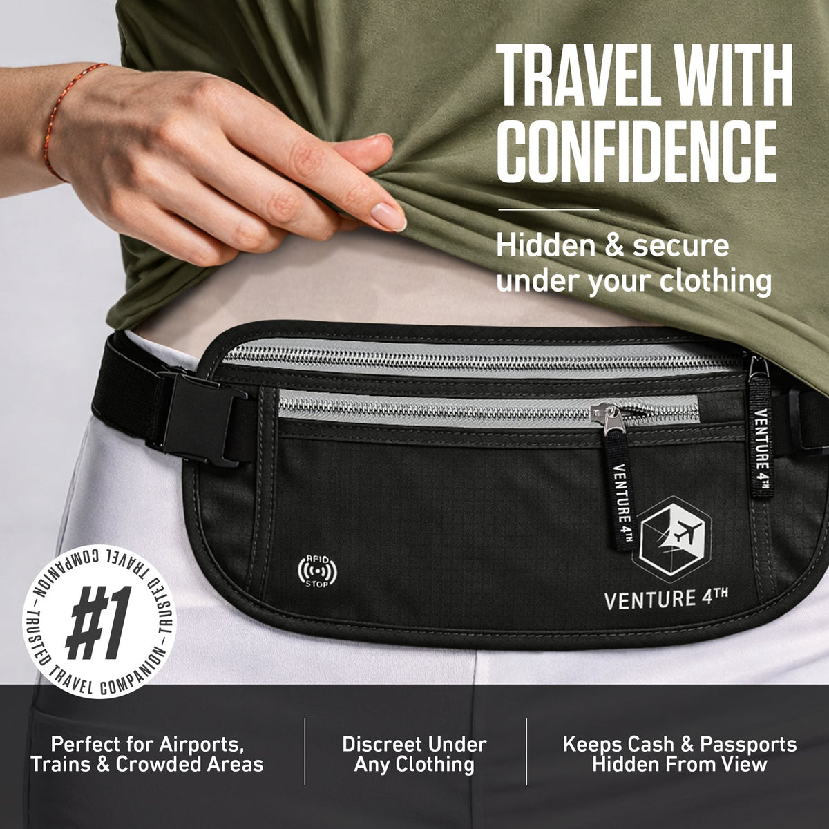RFID-Safe Travel Money Belt & Hidden Organizer