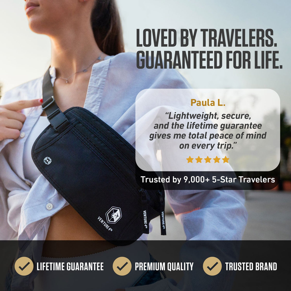 RFID-Safe Travel Money Belt & Hidden Organizer