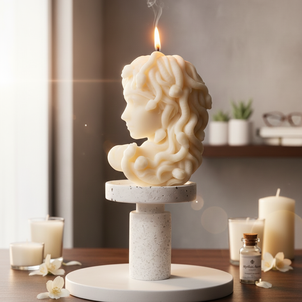 Large Medusa Soy Candle – Greek Mythology Sculpture