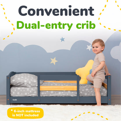 Crib-Size Wooden Floor Bed with Safety Rails