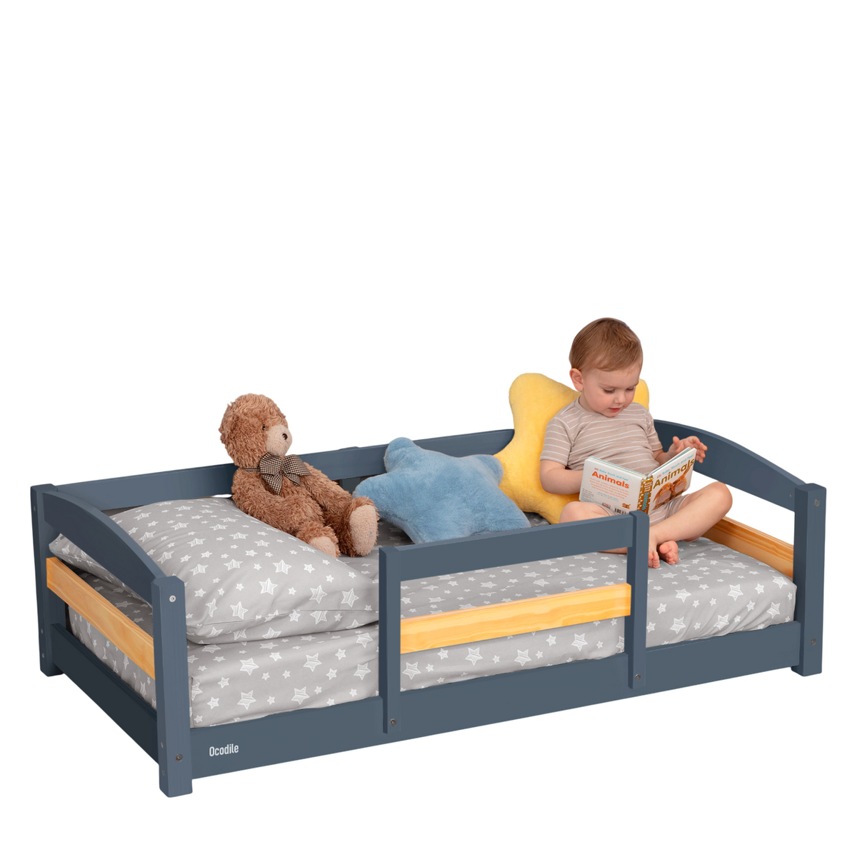 Crib-Size Wooden Floor Bed with Safety Rails