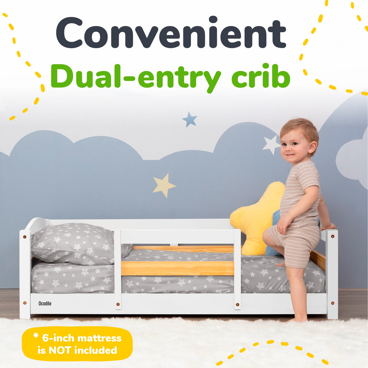 Crib-Size Wooden Floor Bed with Safety Rails