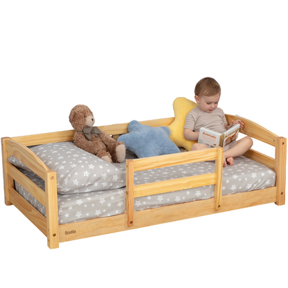 Crib-Size Wooden Floor Bed with Safety Rails
