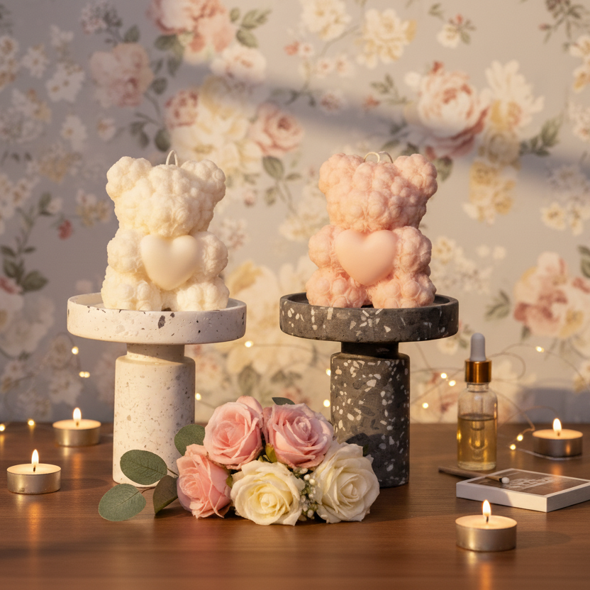 Rose Bear Candle | Handcrafted Romantic Gift