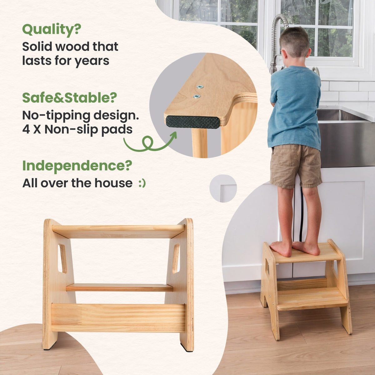 2-Step Wooden Toddler Stool