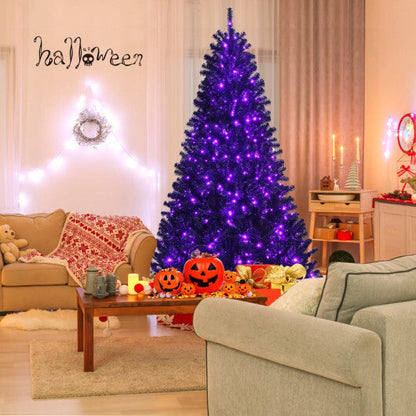Costway Black Artificial Christmas Halloween Tree with Purple LED Lights-7 ft