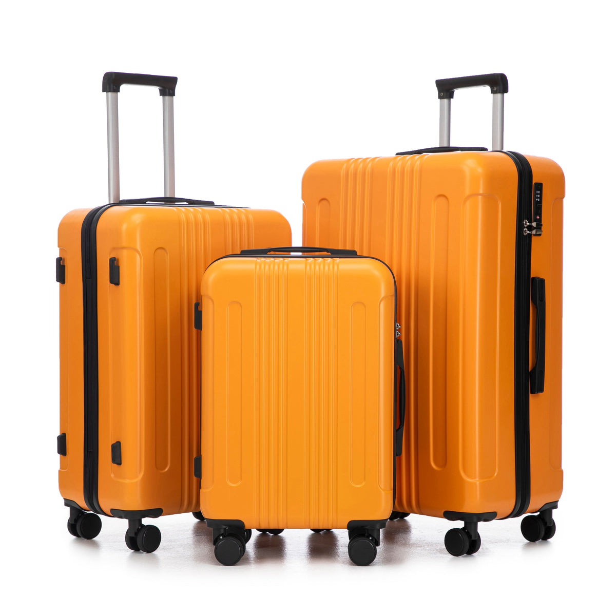 3-Piece ABS Spinner Wheel Luggage Set with TSA Lock - Black and Orange